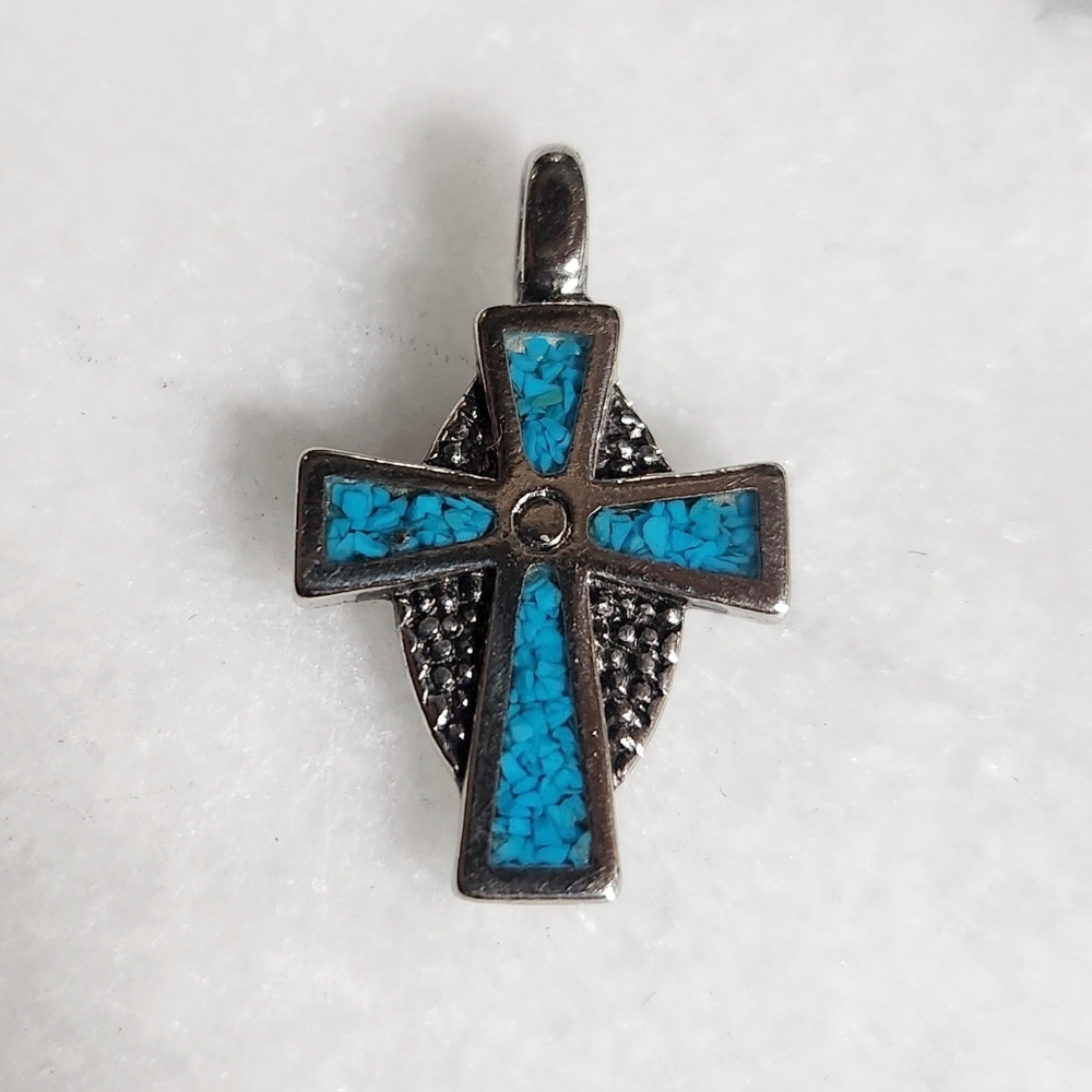 Turquoise Sterling Silver Cross Charm Pendant
